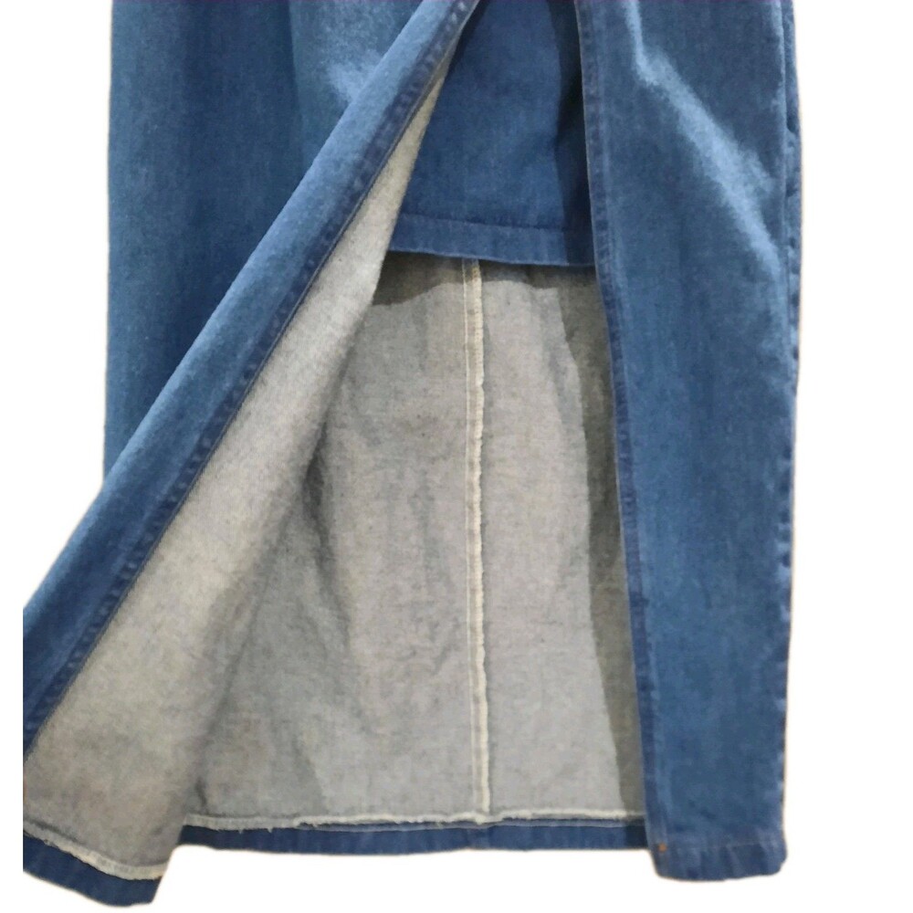 Vintage Denim Midi Skirt High Waisted Side Button Front Slit Built In Mini Y2k S - Picture 3 of 5